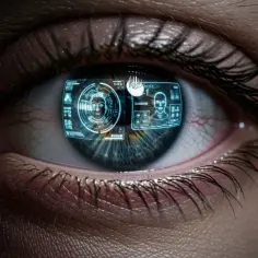 Oko z wyświetlaczem HUD, pokazującym dane twarzy. Czy to przyszłość, czy dystopia co to?