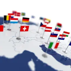 Flagi państw Europy na mapie. Zastanawiasz się, ile państw jest w Europie? Ta wizualizacja pokazuje ich różnorodność.