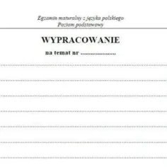 Strona egzaminu maturalnego z języka polskiego, poziom podstawowy. Pole do napisania wypracowania na zadany temat.