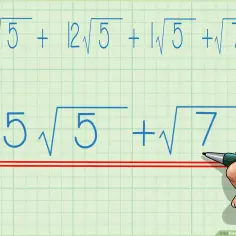 Przykład dodawania pierwiastków: 2√5 + 12√5 + √5 + √7 = 15√5 + √7.