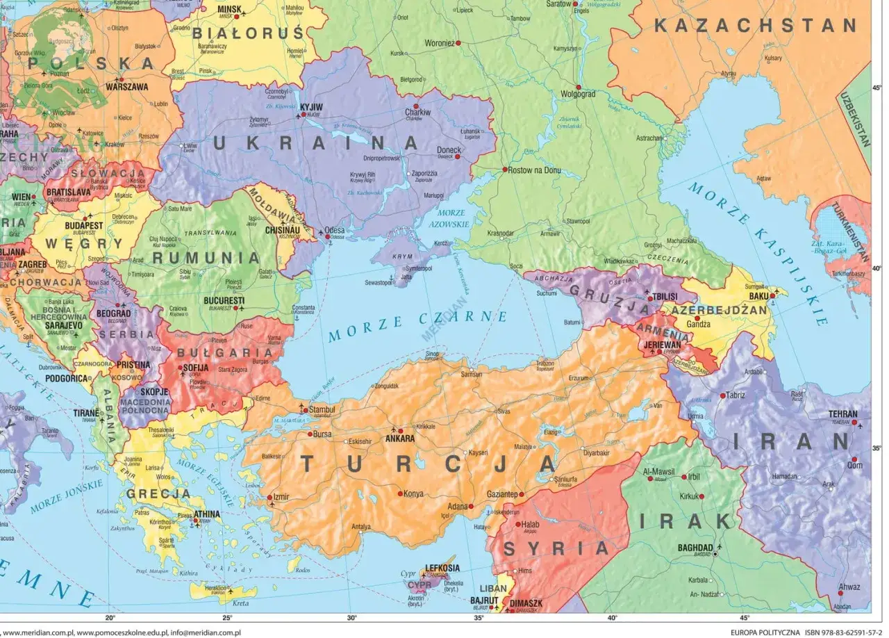 Mapa polityczna Europy, pokazująca ile państw jest w Europie, z zaznaczonymi stolicami i granicami.